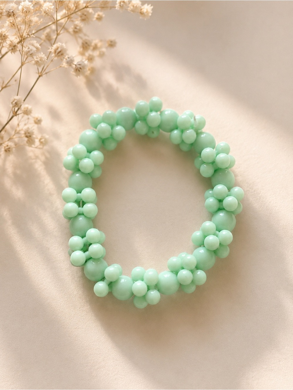 Mint Green Floral Beaded Bracelet - Women Jewelry